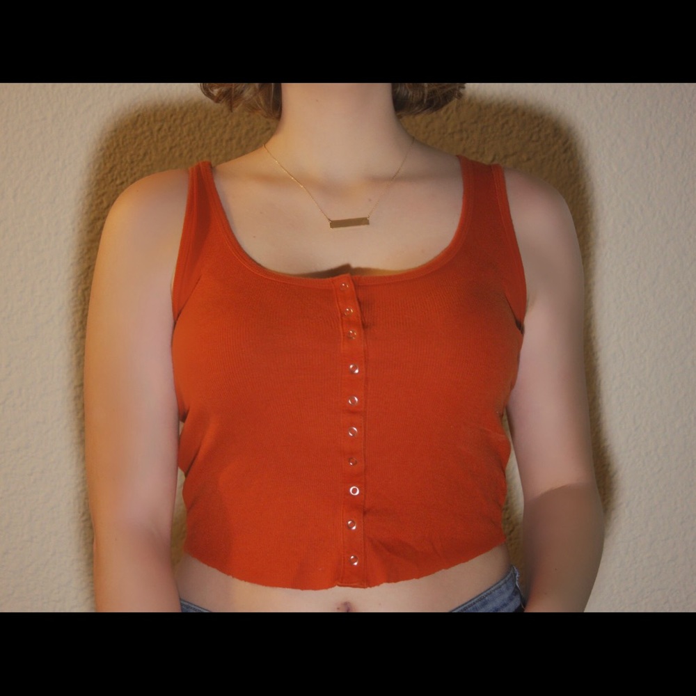 Forever21 Orange Crop Tank Top with Snap Buttons